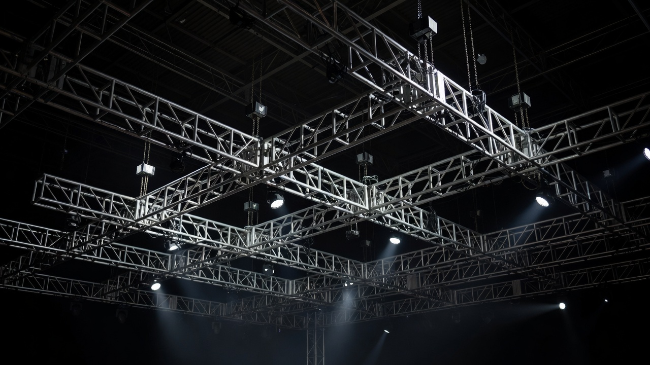 Concert roof truss structures suspended with motors